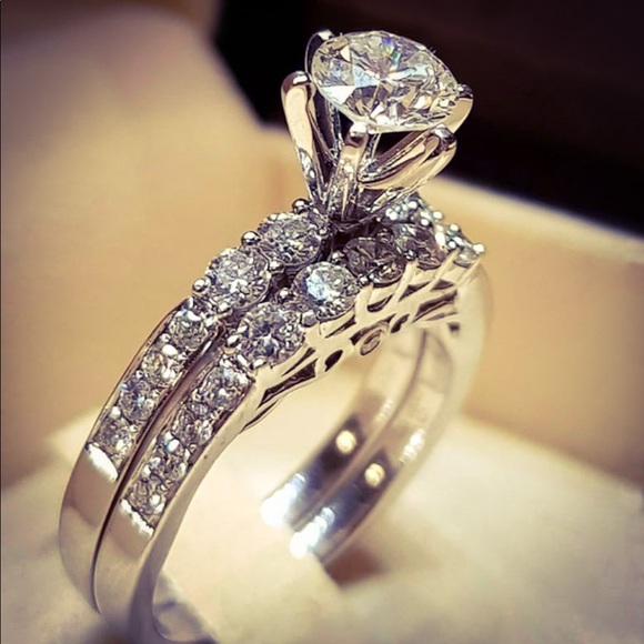 Vintage Jewelry - 925 Sterling Silver White Sapphire 2 Set Rings